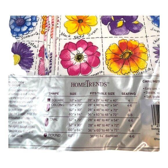 VTG HomeTrends Flowers Vinyl Flannel Backed Tablecloth Botanical Floral 52” MCM - Picture 4 of 4